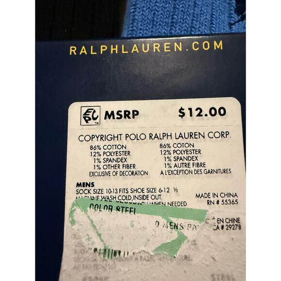 Polo Ralph Lauren Men’s Classic Crew Cotton Socks Bundle 3 Pack Black Blue Gray - Picture 8 of 8